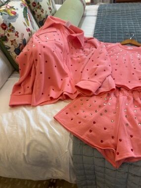 QUEEN OF SPARKLES Pink Embellished Top and Shorts Set